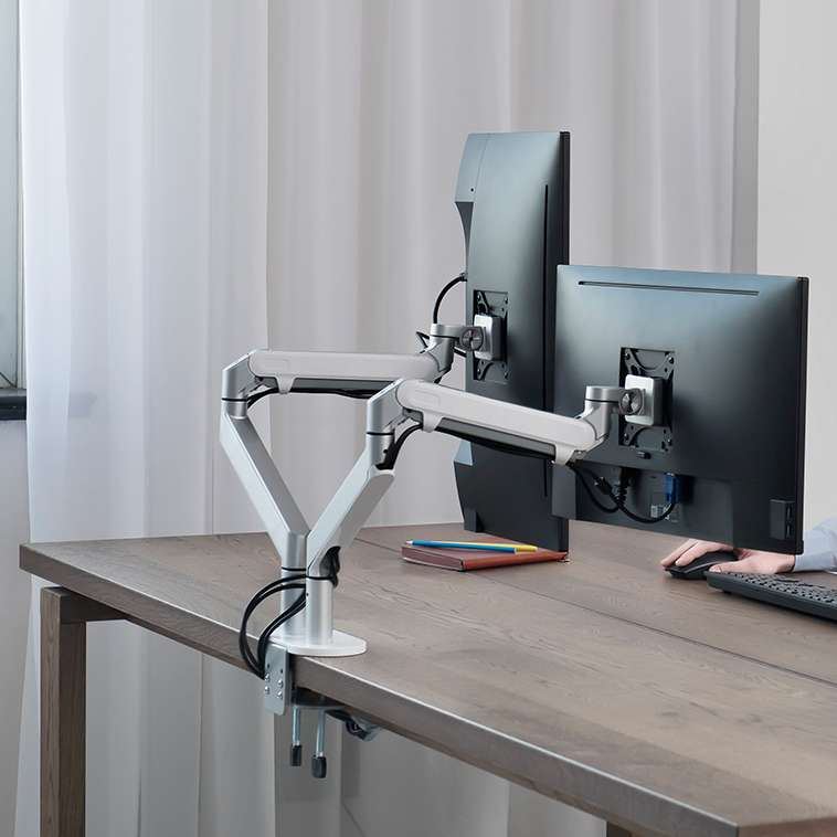Alberenz® Doppel Monitorarm mit Gasfeder Silber