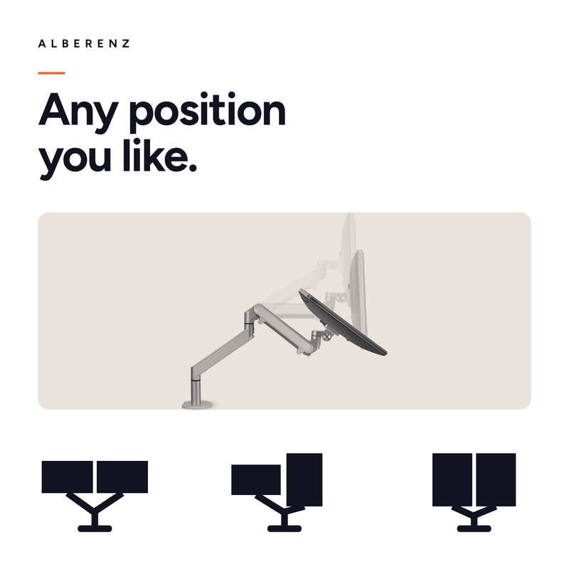 Alberenz® Double Monitor Arm With Gas Spring Silver