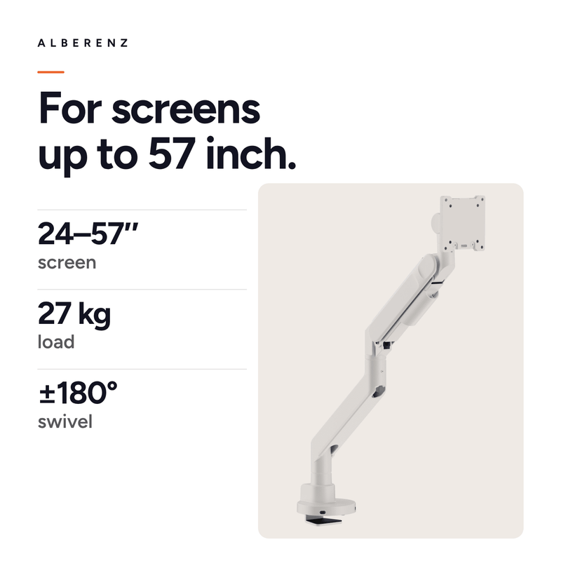 Alberenz® Heavy Duty Gas Spring Monitor Mount White (up to 57 inches)