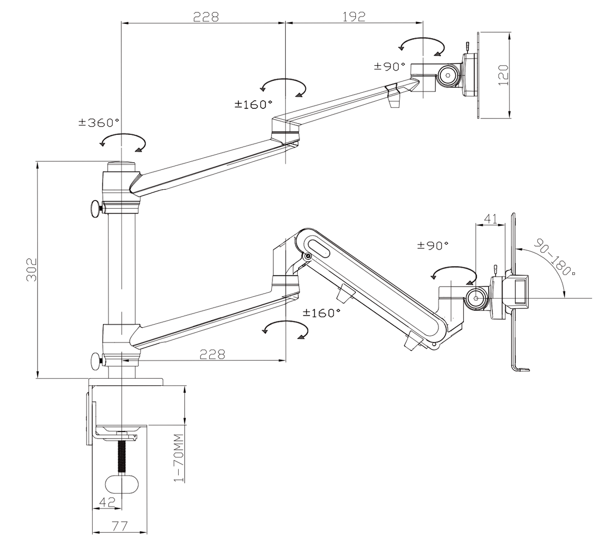 Passt der Arm auf Ihren Schreibtisch, und Ihr Bildschirm und Laptop darauf?