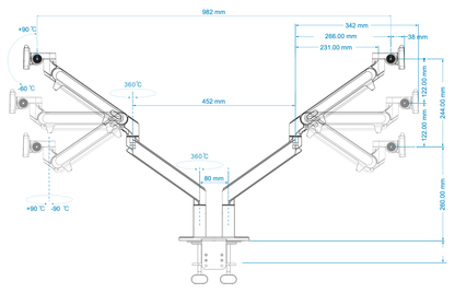 Alberenz® Double Monitor Arm With Gas Spring Dark Gray - Alberenz - 