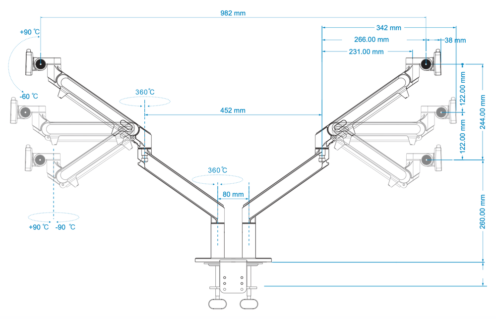 Alberenz® Doppel Monitorarm mit Gasfeder Silber