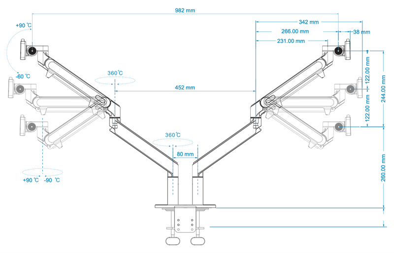 Alberenz® Doppel Monitorarm mit Gasfeder Silber