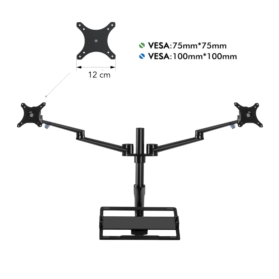 Alberenz® Double Monitor Arm With Laptop Mount Black - Alberenz - 