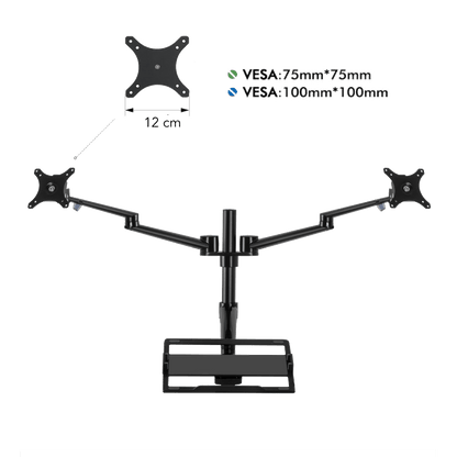 Alberenz® Double Monitor Arm With Laptop Mount Black - Alberenz - 