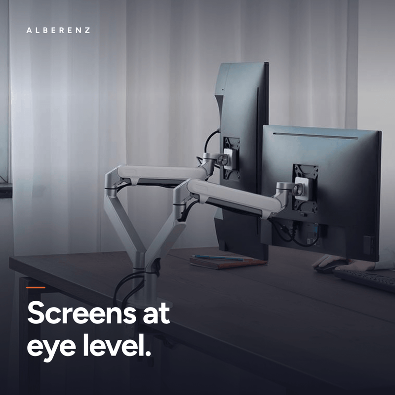 Alberenz® Double Monitor Arm With Gas Spring Silver