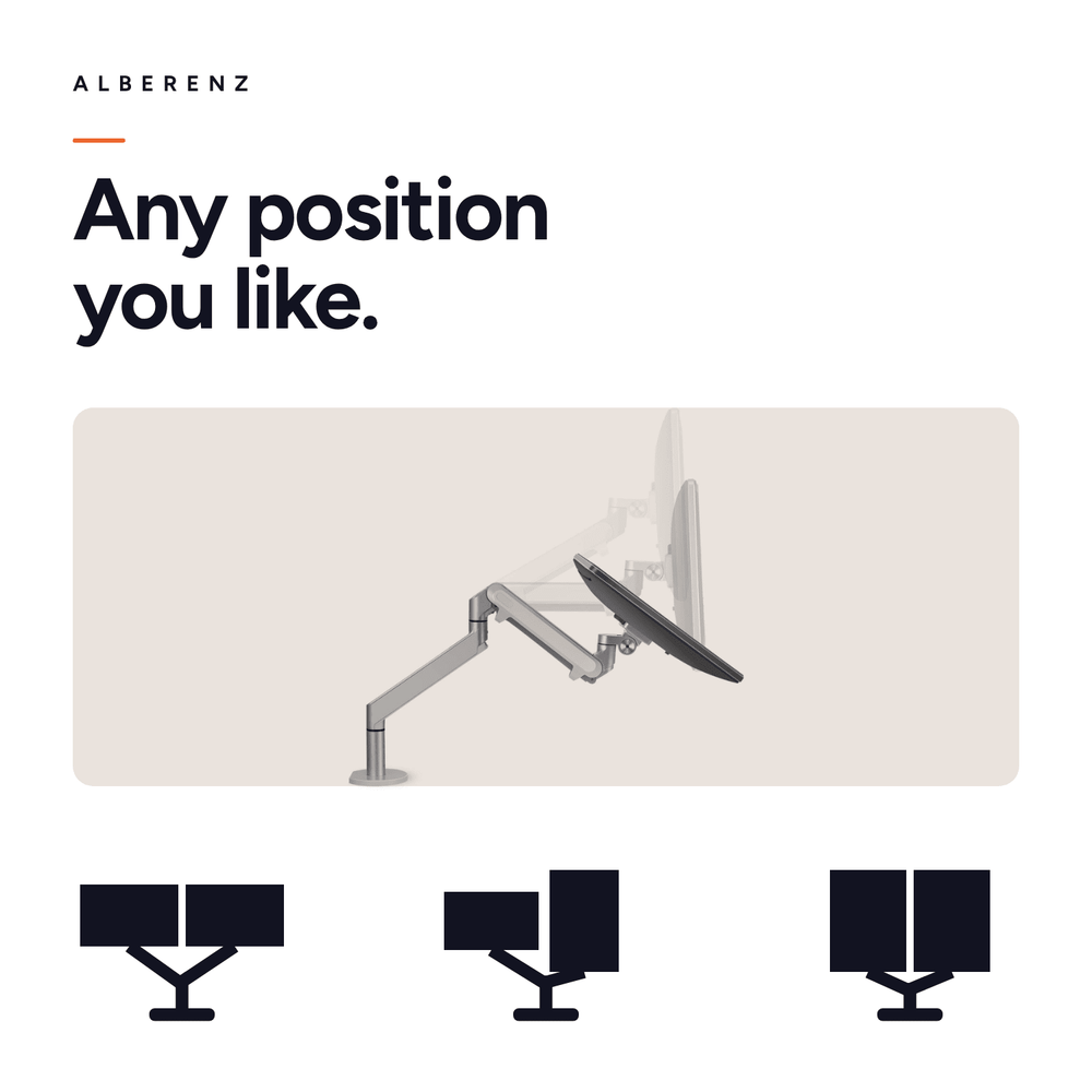 Alberenz® Double Monitor Arm With Gas Spring Silver