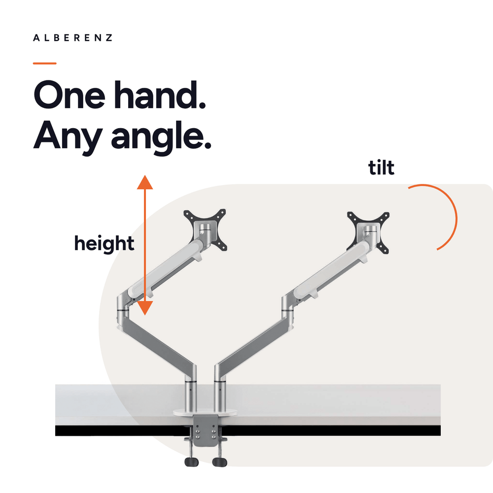 Alberenz® Double Monitor Arm With Gas Spring Silver
