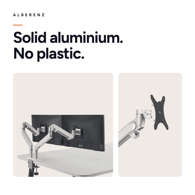 Alberenz® Double Monitor Arm With Gas Spring Silver