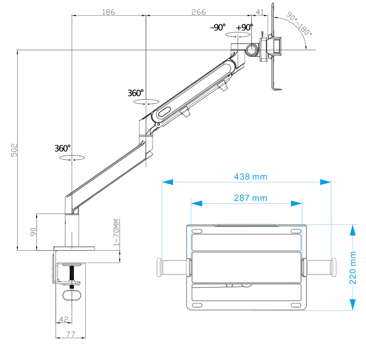 Passt der Arm an Ihren Schreibtisch, und Ihr Laptop darauf?