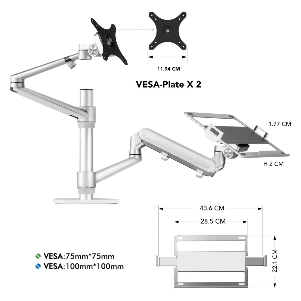 Alberenz® Laptop Monitorarm mit Gasfeder silber