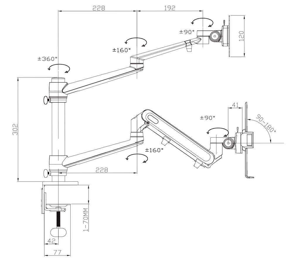 Alberenz® Laptop Monitorarm mit Gasfeder silber