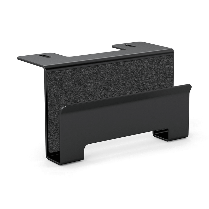 Alberenz vertical laptop holder for monitor riser: matte black steel with felt lining
