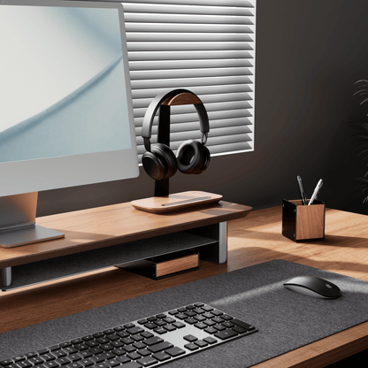 Alberenz® Walnut Headphone Stand with Pen Holder – Stylish Organization for Your Workspace - Alberenz - 