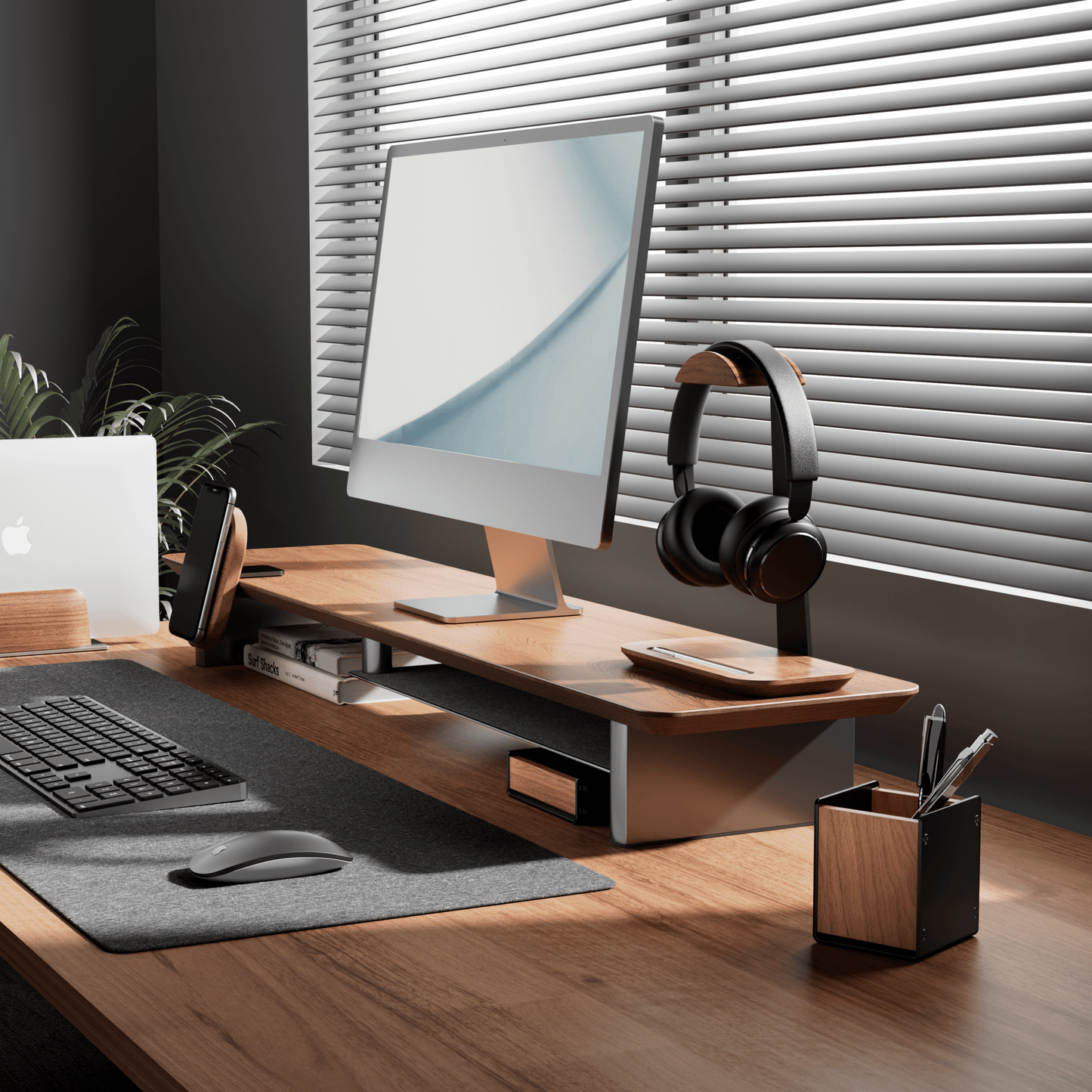 Alberenz® Walnut Headphone Stand with Pen Holder – Stylish Organization for Your Workspace - Alberenz - 