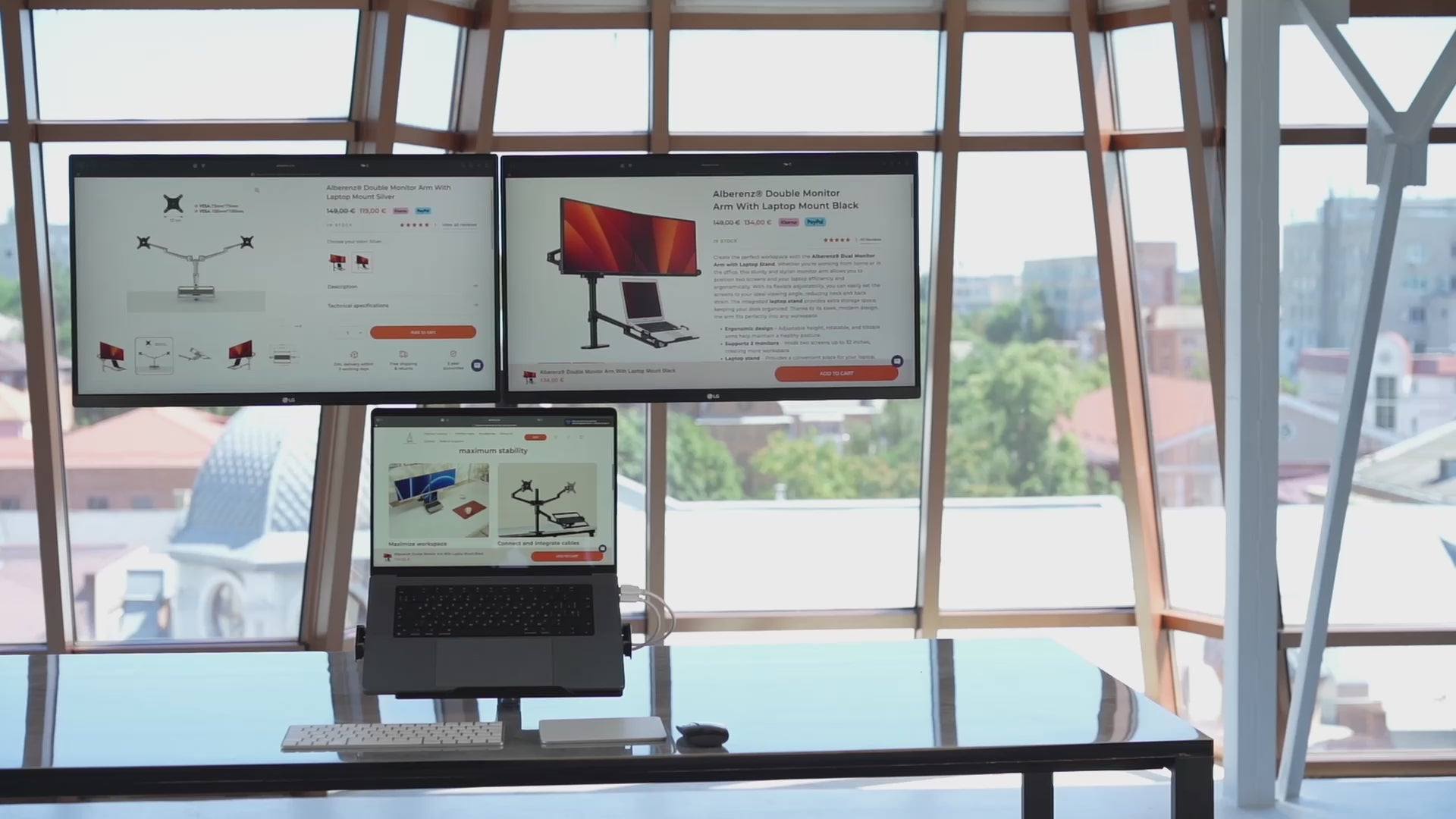 Alberenz® Doppel-Monitorarm mit Laptophalterung Schwarz